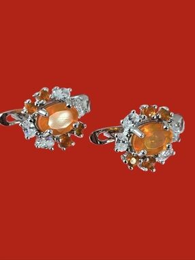 925 Sterling Silver Earrings with Natural Oval Orange Opal 7x5mm Gem